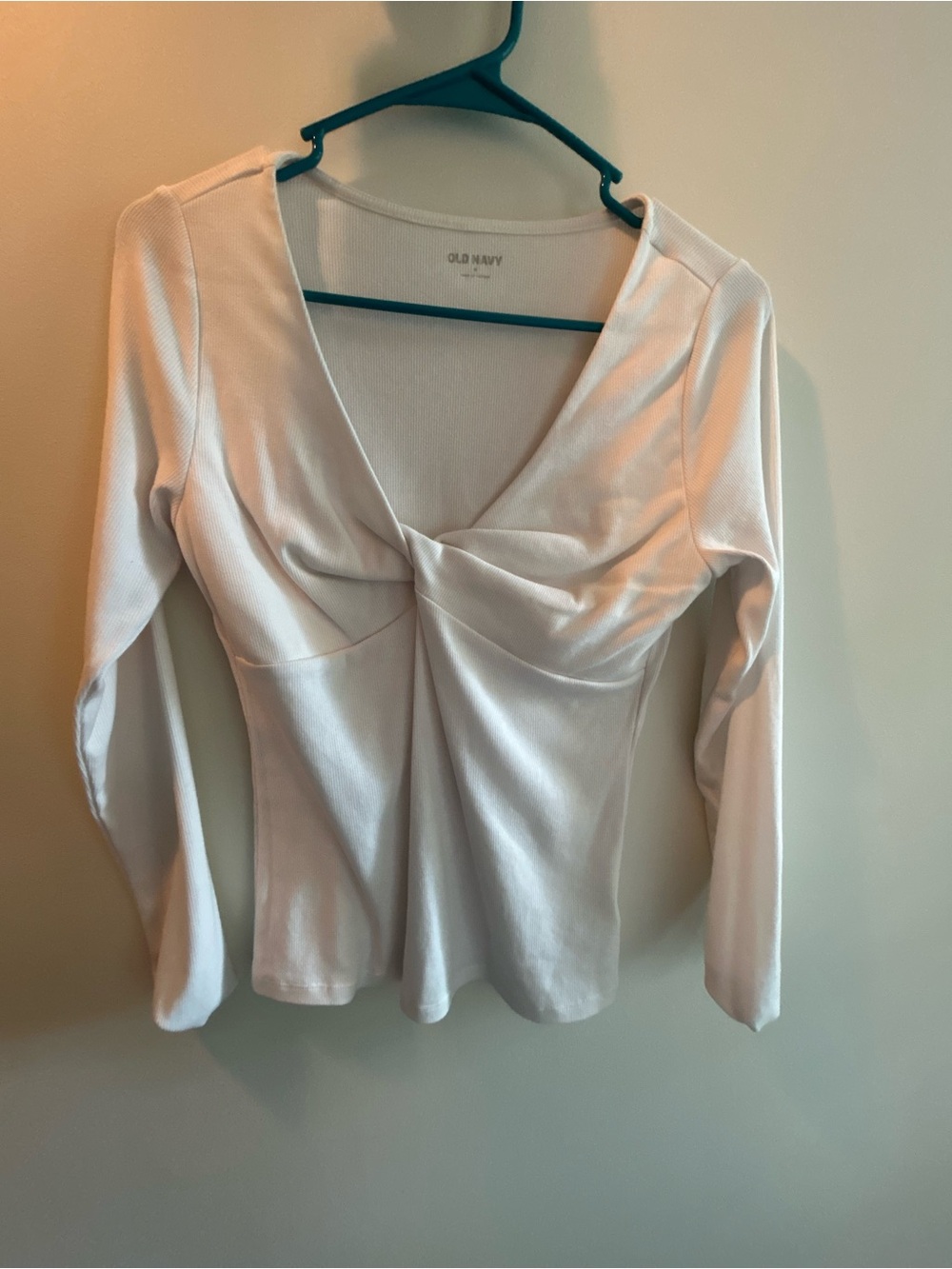 Old Navy Women's Cream Twist-Knot V-Neck Long Sleeve Top